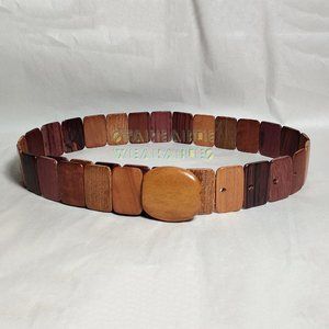 Vintage Exotic Wood Link Belt Wooden Tiles Segmented '90s Handmade Woodgrain VTG